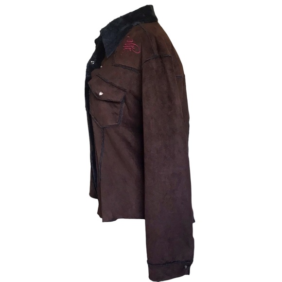 Tasha Polizzi Med Brown And Pink Faux Suede Pearl Snap Western Shearling Jacket - Picture 10 of 13